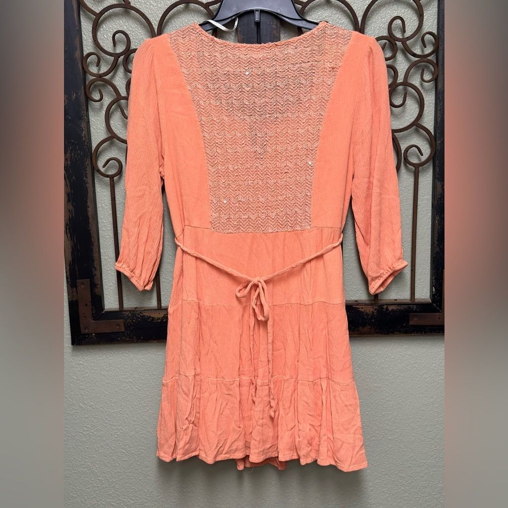 Miss me long sleeve tie vneck orange mini dress - Picture 4 of 7